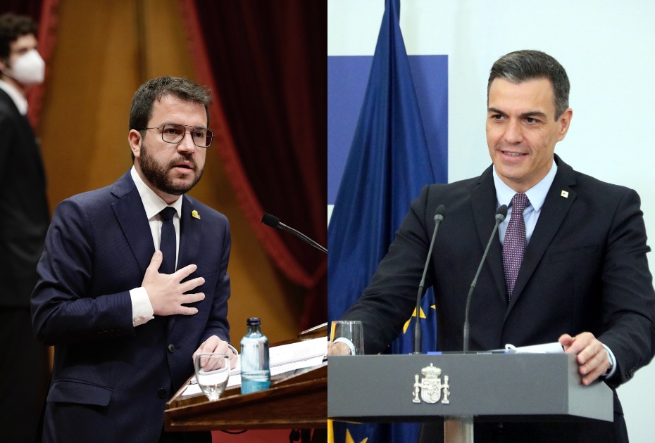 Catalan president Pere Aragonès (left) and Spain's president Pedro Sánchez (Collage with photos by Jordi Play and La Moncloa) 